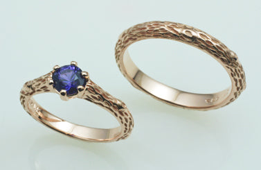 2. Bespoke ECO Rose Gold Bark Pattern Inspired Wedding Band Set