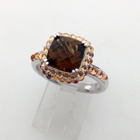 Petit Point Collection Orange Sapphire & Cinnamon Quartz SMALL Ring