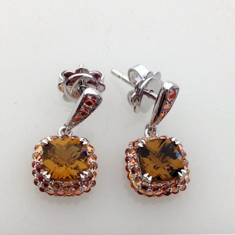 Petit Point Collection Orange Sapphire & Cinnamon Quartz Earrings