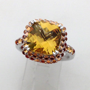 Petit Point Collection Orange Sapphire & Honey Quartz Ring