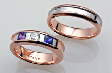 1. Two-Tone Rose & White Gold Wedding Band Set with Birthstones