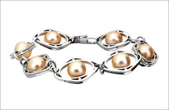 N. Viewpoint Gold Link Pearl & Diamond Bracelet #4538.9d