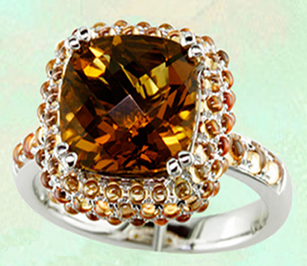 Petit Point Collection Orange Sapphire & Cinnamon Quartz Ring