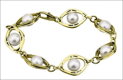 N. Viewpoint Gold Link Pearl & Diamond Bracelet #4538.9d